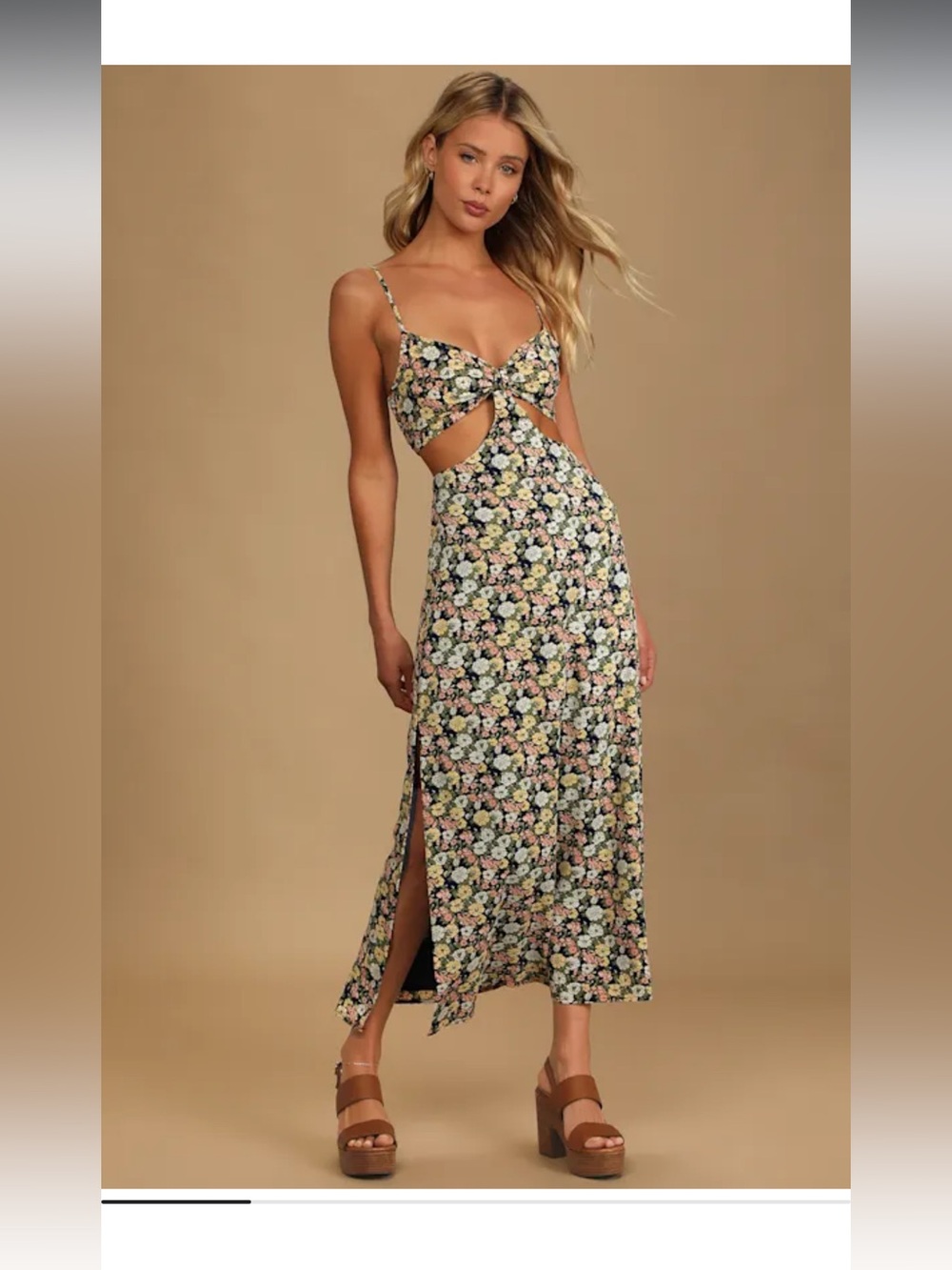 Lulus Floral Print Cutout Maxi Dress